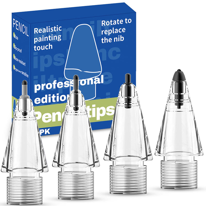 Upgraded Replacement Pencil Tips for Apple Pencil Pro/ 1st Gen/ 2nd Gen/USB-C, New Soft Refill & POM Nibs with Case for iPad Pro - 4 Pack, Transparent