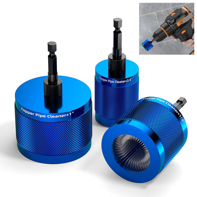 BURMONG Copper Pipe Cleaner Drill 3 Pcs Set (1/2" 3/4" 1") - Metal Tube Cleaning Brushes for Power - Professional Plumbing Tools for Copper Pipes & Tubes - Heavy-Duty Drill Attachment for Plumbers