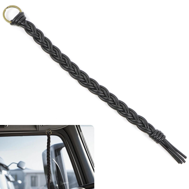 12 Inch Black Braided Air Horn Pull Cord Replacement - Heavy Duty Synthetic Leather Lanyard for Semi Truck, Tractor & Big Rig Accessories