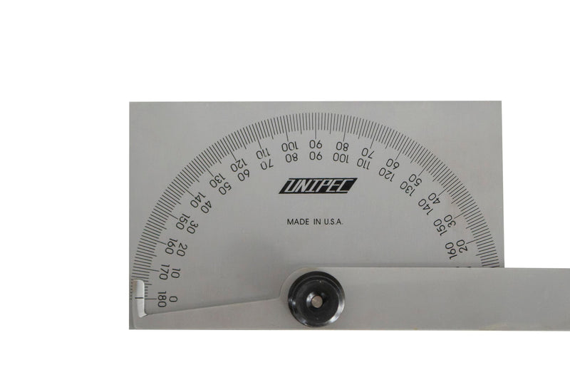 Rectangle Protractor, 0-180°, 6" Arm | Stainless Steel Square Head, Made in USA
