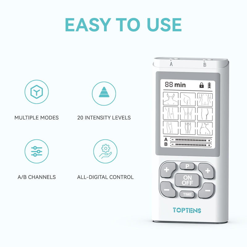 Dual Channel TENS Unit Muscle Stimulator Machine，9 Modes with 20pcs Premium Electrode Pads for Pain Relief White/20 Pads