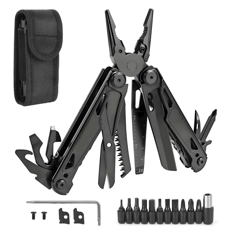 Multitool, 28-in-1 Stainless Steel Multi-Tool with Pocket Knife, Self-locking Pliers, Bottle Opener Professional Multi Tool for Outdoor, Survival, Camping, Hiking, Hunting - Black