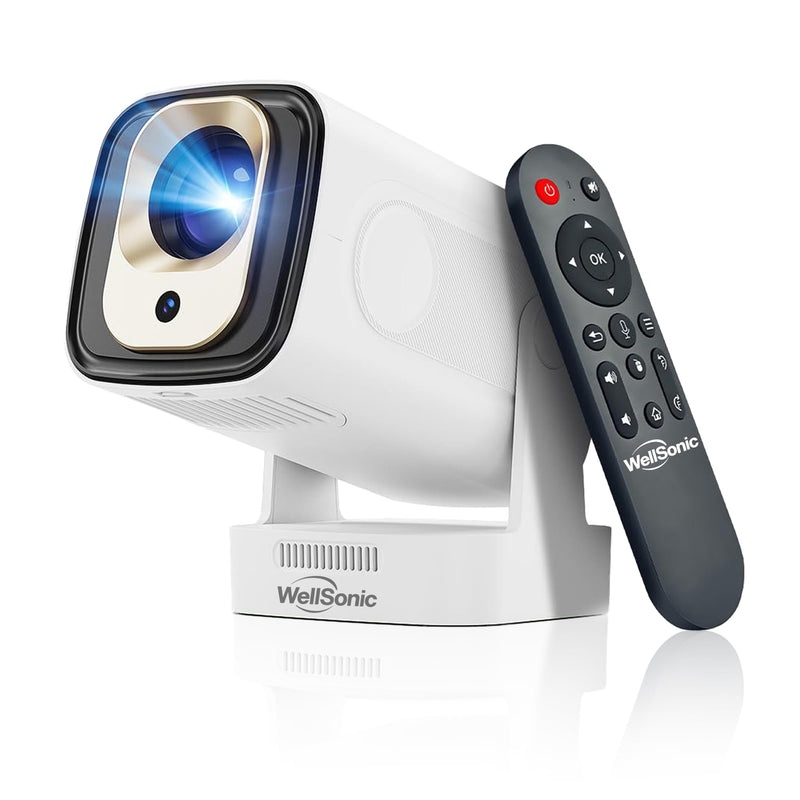 【Auto Focus&1080P】WellSonic Mini Projector with Wifi and Bluetooth, 260 Ansi Portable Moive Projector Outdoor&Ceiling Use, Auto Keystone, Voice Control, 5W Speaker, 4K Support Home Thearter