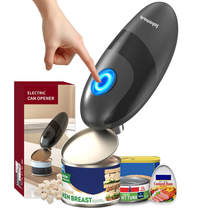 Electric Can Opener Smooth Edge, Battery Operated Kitchen Can Opener for Seniors with Arthritis, One Touch Side Cut Fits Most Can Sizes, Left-handed Friendly Black-Battery