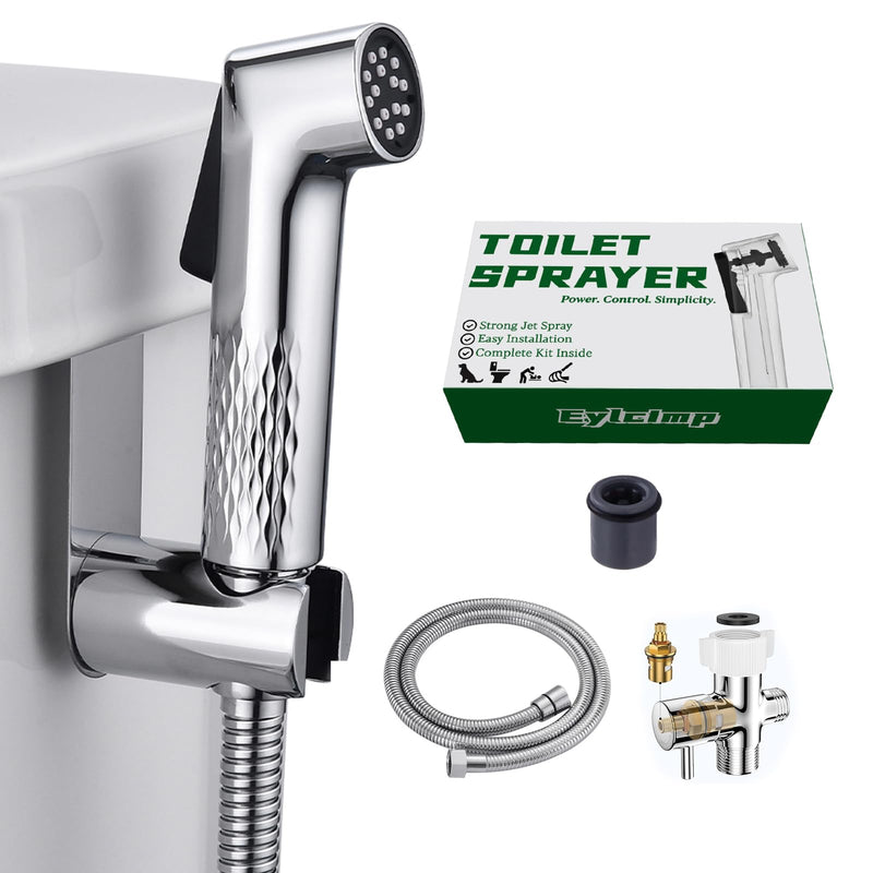 Handheld Bidet Sprayer for Toilet with 7/8-Inch Flow-Control Brass T-Valve, Anti-Clog Chrome-Finish Spray Head and 47-Inch Stainless Steel Hose for Personal Hygiene, Feminine Care and Toilet Cleaning