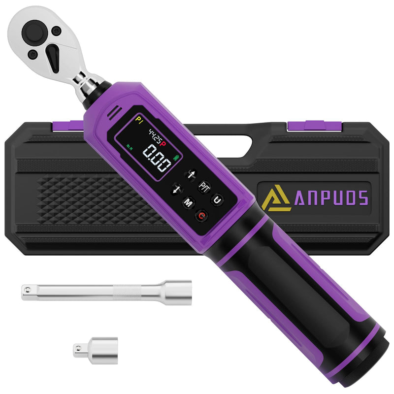 ANPUDS Digital Torque Wrench, ±1% Accuracy, 0.66-44.25 Ft-lb | 3/8 Drive Dual Direction Ratchet Electric Torque Wrench, Vibration/Buzzer/LED Flash Alert, for Bike Motorcycle & Automotive