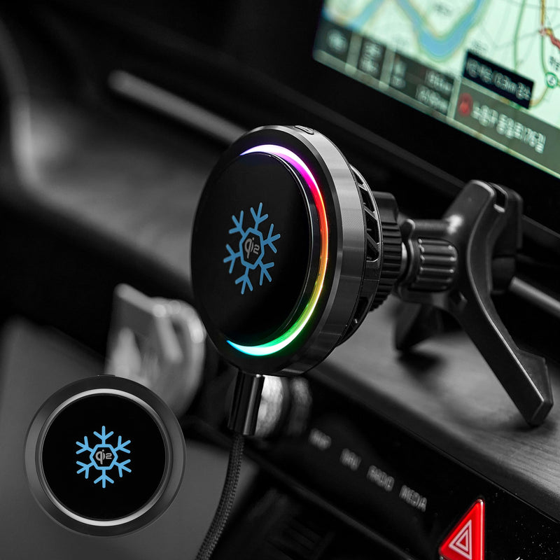 Qi2 15W Wireless Car Charger -Compatible with MagSafe- [3-Second Peltier Cooling] with Strong Magnetic Mount-Fast Charging Air Vent Phone Holder for iPhone 16/15/14 Pro Max,Galaxy S25(Black) Black