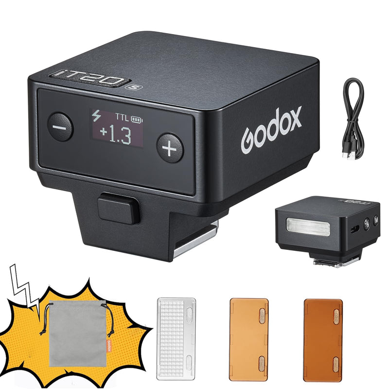 GODOX IT20 C TTL MINI iFlash Camera Flash Light,700+ Flashes & 1.5 s Recycling,6 Stops (1/32 to 1/1 Power),Built in Battery with Magnetic Diffuser & Filter (Black, for Canon) Black
