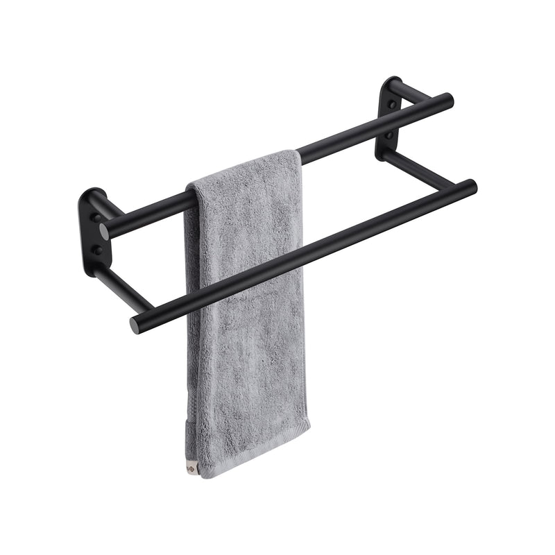 BAGNOLUX Double Towel Bar, SUS304 Towel Racks for Bathroom Wall Mounted 2-Tiers Ladder Towel Rails, Space Saving Bathroom Towel Holder Shelves Rack, Long Towel Hanger (16“-Round-Matte Black) 16“-round-matte Black
