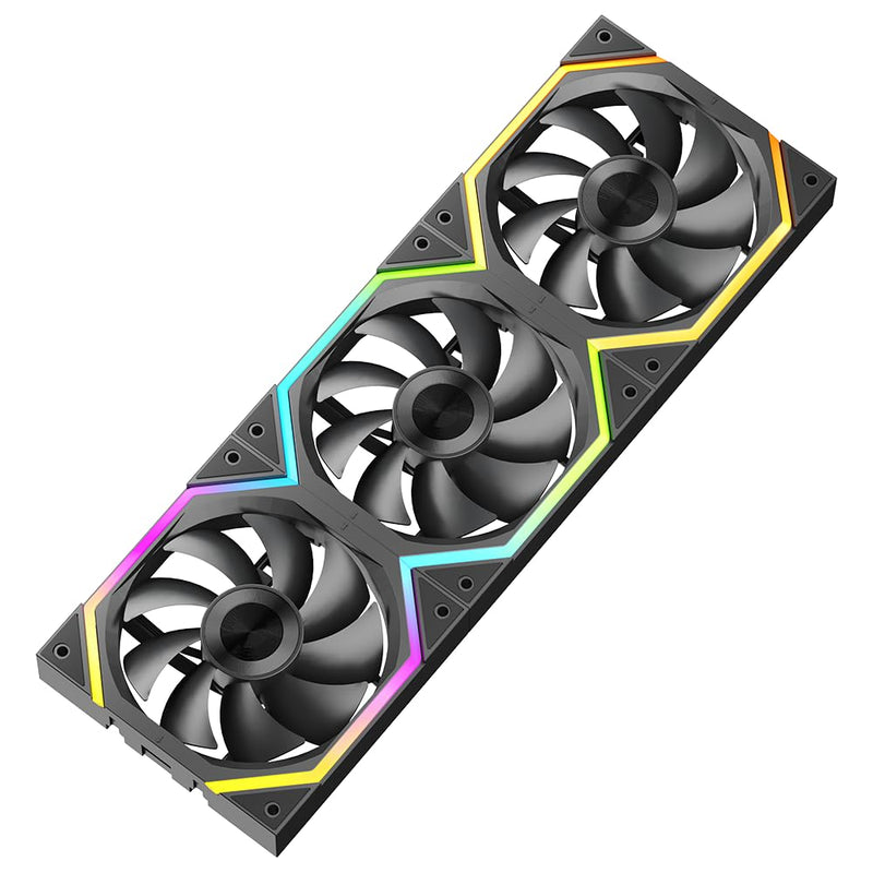 Galaxy 120mm PC Case Fan, ARGB and PWM Cooling Fans PC, Axle Core Double Ring CD Pattern Module Computer Fans, Daisy-Chain 5V RGB Fan (Black 3 Pack) Black Forward