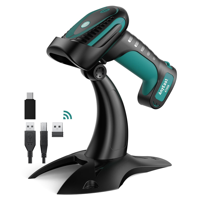 Wireless Barcode Scanner with Stand, Industrial 1D 2D QR Bluetooth Barcode Scanner with Drop Resistant Dustproof Waterproof,USB Bar Code Reader Scanner for Android, iOS, Windows Black