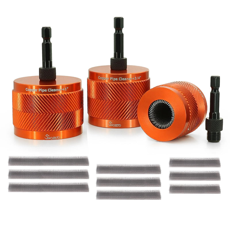 1/2" & 3/4" & 1" Metal Copper Pipe Cleaner Set,with 1/4 Hex Shank,Each Additional 2PCS Replaceable Blades are Provided,for Cleaning Rust, Stains, Paint on Copper Pipes and Various Metal Pipes 1/2" & 3/4" & 1"