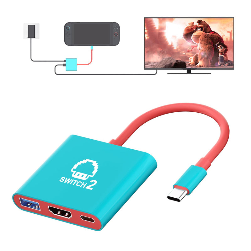 Switch 2 Dock, Portable TV Dock Station for Switch/Switch 2/Steam Deck/ROG Ally/Legion GO, 3-in-1 Switch 2 Travel Dock with HDMI 8K@60Hz or 4K@60Hz, USB 3.0 and 100W Charge PD Port 8K Dock