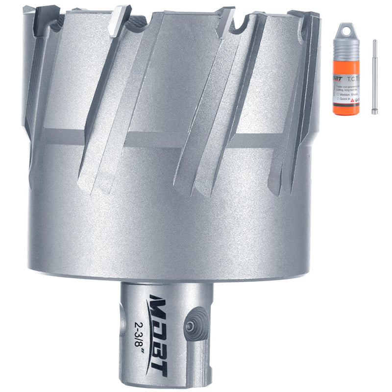 TCT Annular Cutter,2-3/8"Diameter and 1-3/8depth, Universal Shank Compatible with 3/4" Weldon Shark and Other Standard Tool Holder, Carbide-Tipped Annular Cutter Mag Drill Bit with Pilot Pin 2-3/8 in