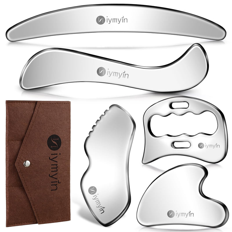 5-in-1 Stainless Steel Muscle & Fascia Scraper Tool Set, For Body Skin Massage and Sore Muscles, Myofascial, Iastm Tools, Soft Tissue Mobilization Tools, Full Body Gua Sha Kit, Great Gift Idea for Her