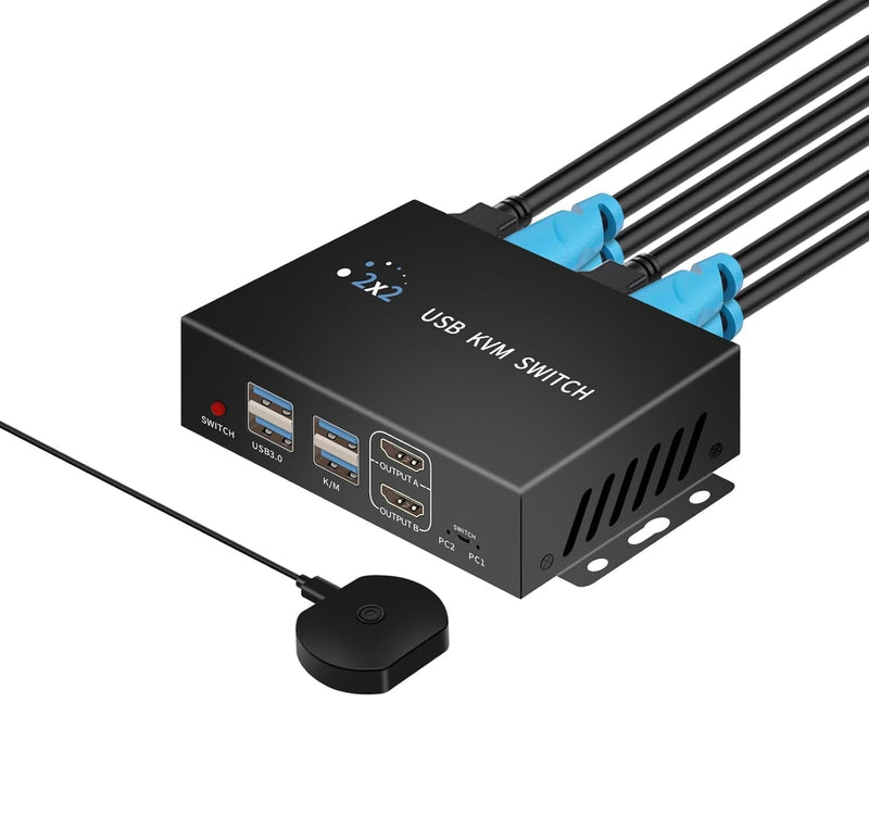Dual Monitor Kvm Switch 2 Monitors 2 Computers HDMI 4k@60HZ,USB3.0. kvm switches 1 Monitors 2 Monitor 2 Computers,USB switcher 2 Computers Keyboard Mouse Switch (USB3.0+4KHDMI) Black 2 PC 2 Monitor-4K