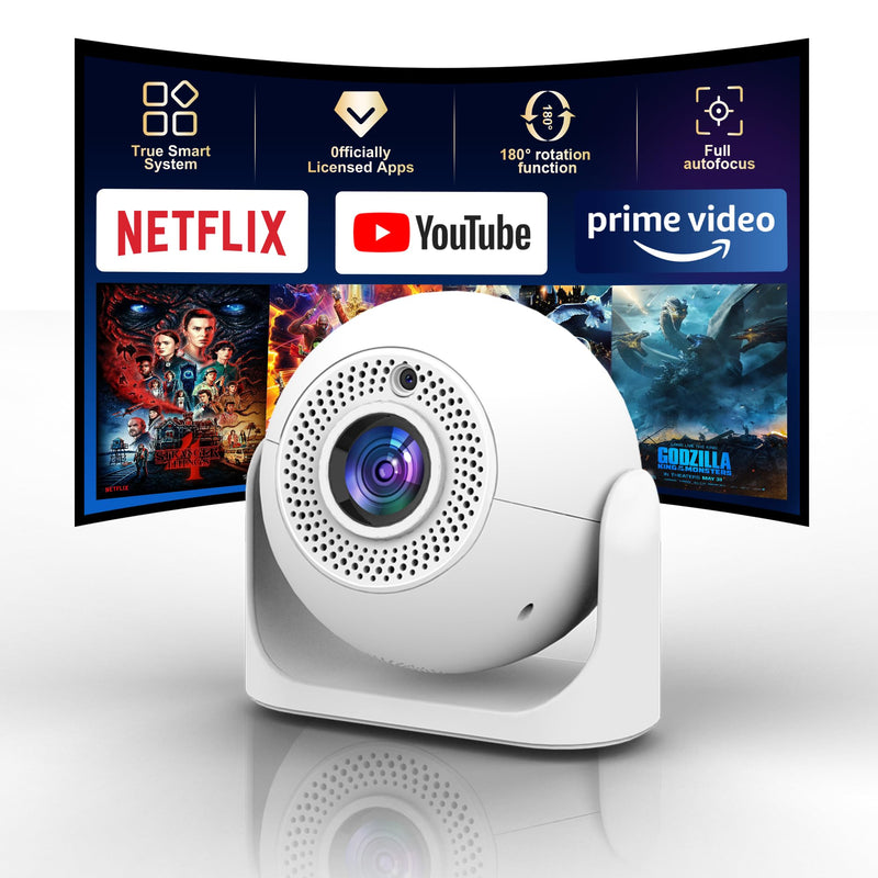 JY360 Video Projector - 200 ANSI,1080P, WiFi & Bluetooth! This Mini Portable Projector with Android 13 Features Auto Keystone, Autofocus & 180° Rotation