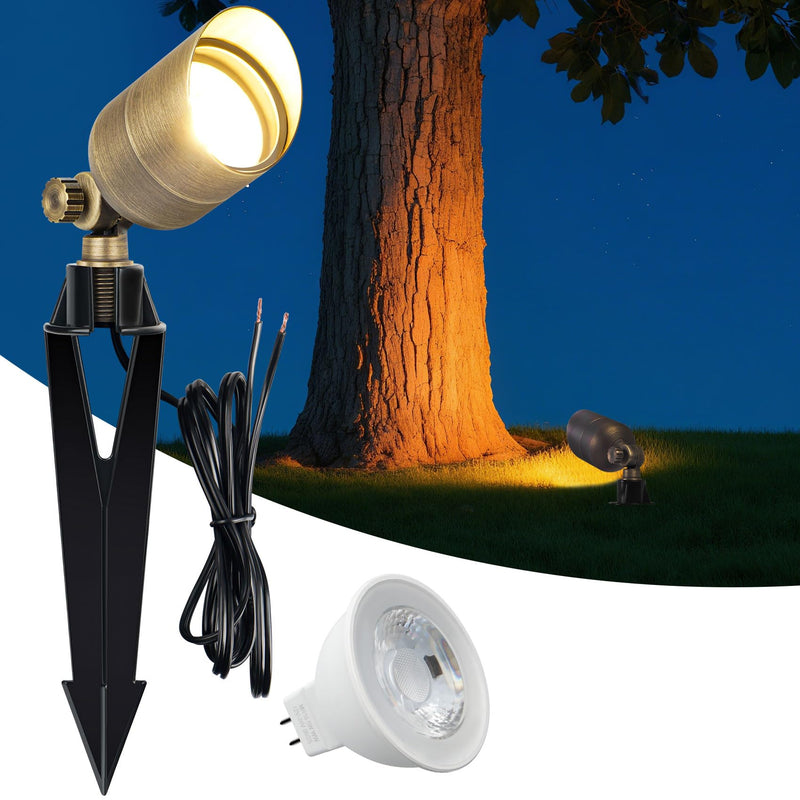 Cheopha Solid Brass Low Voltage Outdoor Spotlight, 12V Landscape Lighting, Compact Size Low Voltage Spot Light with Replaceable 5W MR16 LED Bulb 2700K, IP65 Outdoor Spotlights for Yard Garden 1-Pack Medium