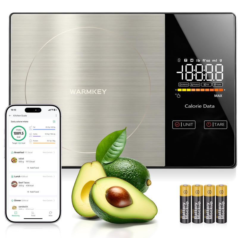 Smart Nutrition Food Scale - Digital Kitchen Scale with Nutritional Calculator App,Tare Function,Track Calories &19 Nutrients,11lb/5kg, Grams/Ounces,Stainless Steel for Weight Loss&Diet