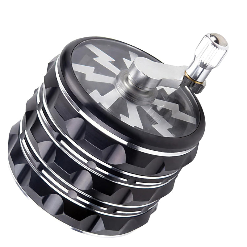 Hand Crank Grinder, 2.5 Inch Potable Large Grinder With Clear Top Cover Best Gift-Black Black