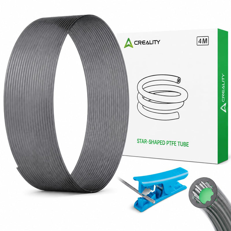 Creality PTFE Tube 4M for 1.75mm Filament, Low-Friction Star-Shaped Inner Channel Bowden Tube, High Temperature PTFE Tubing up to 260°C, 3D Printer Accessories with Tube Cutter for FDM Printers