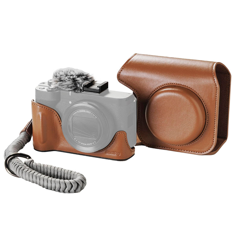 SMALLRIG PowerShot V1 Leather Case Kit for Canon, Including Half Leather Crate, Flip Case Cover, Wrist Strap & Furry Windscreen, Portable and Protecting (Brown) -5385 Brown