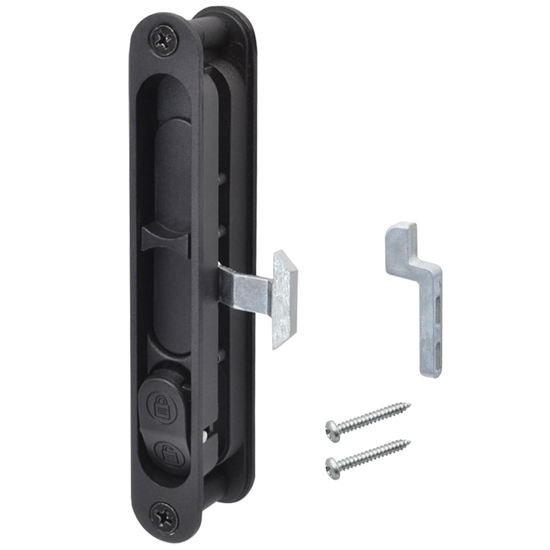 Sliding Screen Door Handle & Latch with Keeper, Fits Doors Thicknesses Ranging from 15/16" to 1-1/8", and mounting Holes 5-1/8" on Center (Black) Black