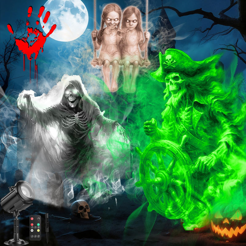 12 in 1 Halloween Christmas Projector Light Outdoor, HD Dynamic Decoration Light with 4 Color, Waterproof Christmas Projector with Ghost/Skull/Witch/Bloody Hands for Holiday Decor HD Color Halloween+Chirstmas