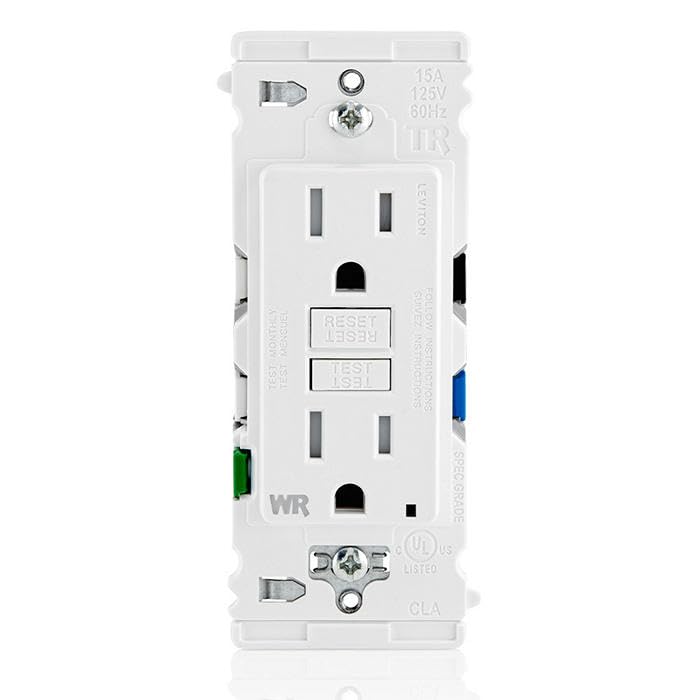 Lever Edge 15 Amp Self-Test, Tamper/Weather Resistant GFCI Outlet, EGFW1-KW, White