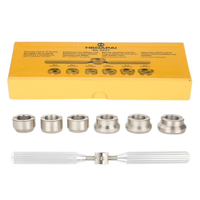 6PCS Watch Back Case Opener, 5537 Steel Cover Remover Wrench with Different Sizes Dies Watch Back Opening Tool Kit, Silver