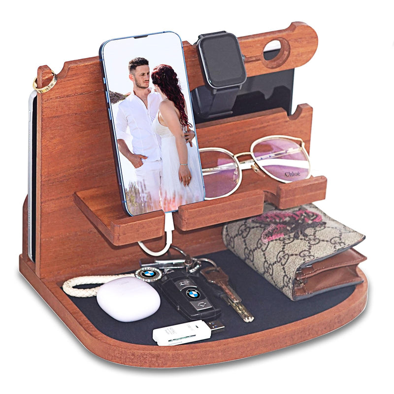 Krismax Wood Phone Docking Station for Men, Husband, Dad.-Nightstand & Desk Organizer-Anniversary Idea from Wife-Wallet, Key Holder,Watch & Essentials