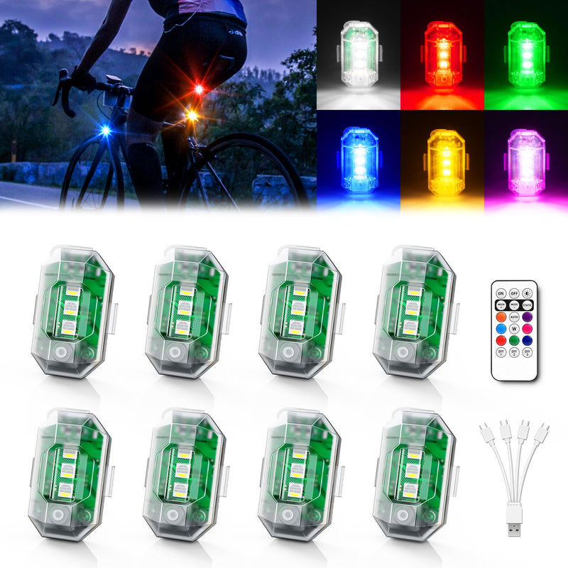 Wireless LED Strobe Lights with Remote Control, High Brightness 8 Colors Anti-Collision Lights Waterproof Emergency Warning Lights for Car Motorcycle Drone Aircraft Bike (8 Pcs) 8pcs
