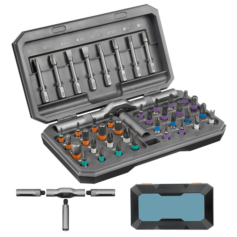 42 in 1 Magnetic Screwdriver Set, Multi Bit Magnetic Ratcheting Screwdriver Set with Detachable Ratchet Handle, Repair Tool Kit for Bicycles, Watch, Ring Doorbell, Computer, Eyeglass and Furniture 42 in 1