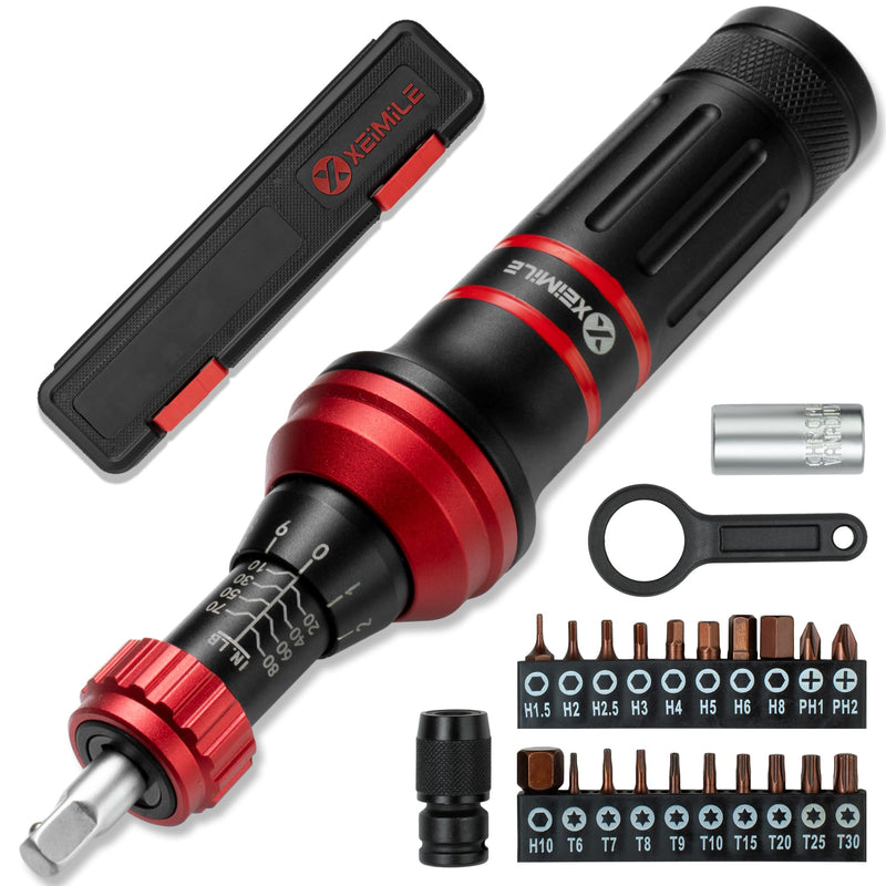 Torque Screwdriver 10-80 In.Lb, Inch Pound Torque Screwdriver Set with 1/4" Bit Holder, Flat, Hex, Torx and Philips Bits,Suitable for DIY Bicycle Maintenance, Pecision Tool,Mechanical 10-80 In-Lb