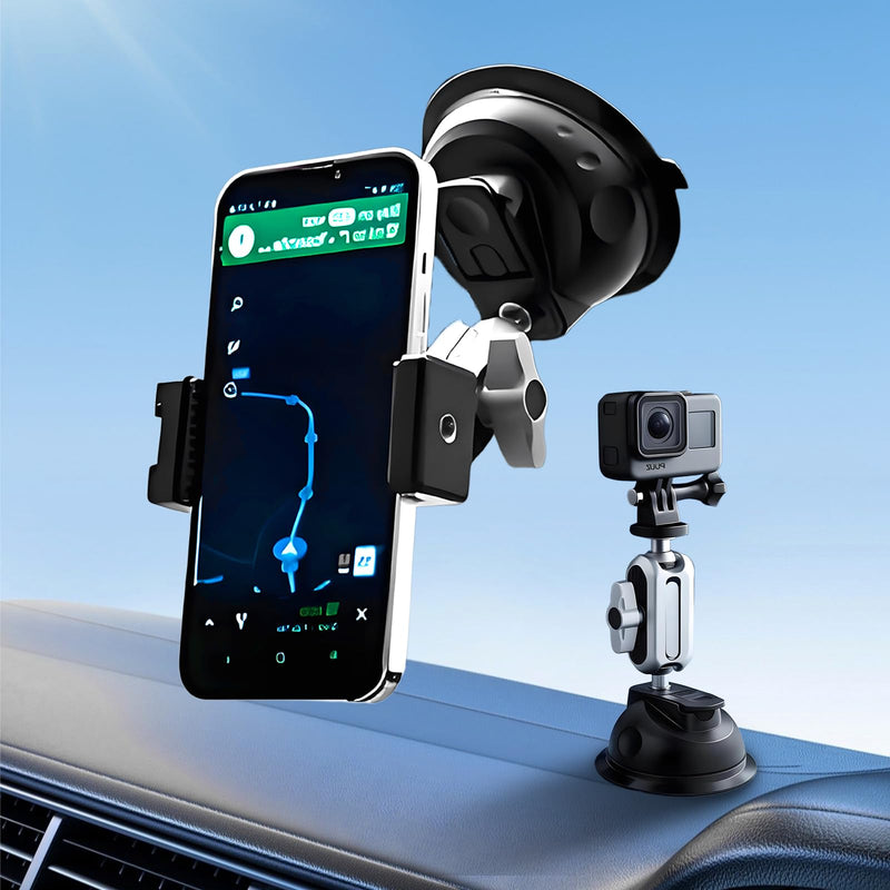 Suction Car Phone Mount Windshield, Universal 360° Rotating Car Window Phone Mount Video Recording Vlog Selfie Live Streaming Car Phone Holder for DJI GoPro Insta 360 Camera Black