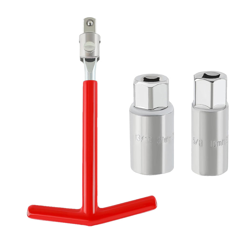 Spark Plug Socket Wrench T-Handle, Universal Spark Plug Remover and Installer Tool for Motorcycles, Small Motor Vehicles, Lawn Mowers, 6mm (5/8") & 21mm (13/16") Sizes