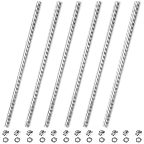 6pcs M10 x 200mm Fully Threaded Rod, 1.5mm Thread Pitch,304 Stainless Steel Right Hand Threads Rods, with Nuts and Flat Washer,for Clamps, Hangers and U-Bolts (M10 x 200mm)