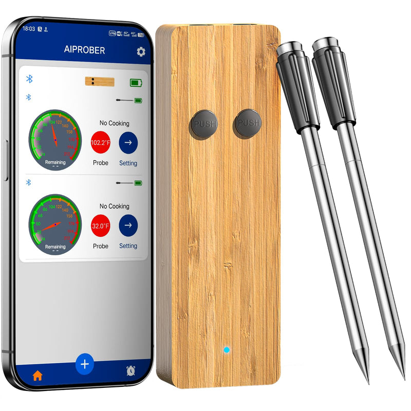 Wireless Meat Thermometer with 2 Ultra-Thin Probes, 700FT Long Range, 1000°F Heat Resistant, ±0.5°F Accuracy, App Controlled for iOS/Android - Ideal for BBQ, Grill, Oven, Smoker, 2025 New