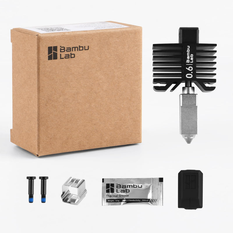 Bamboo Original 0.6mm Hardened Steel Nozzle Assembly Hotend Kit for Bambu LAB X1 Series and P1 Series,Compatible with P1S P1P X1C X1 Carbon 3D Printer P1/X1 Series Hotend (0.6mm)