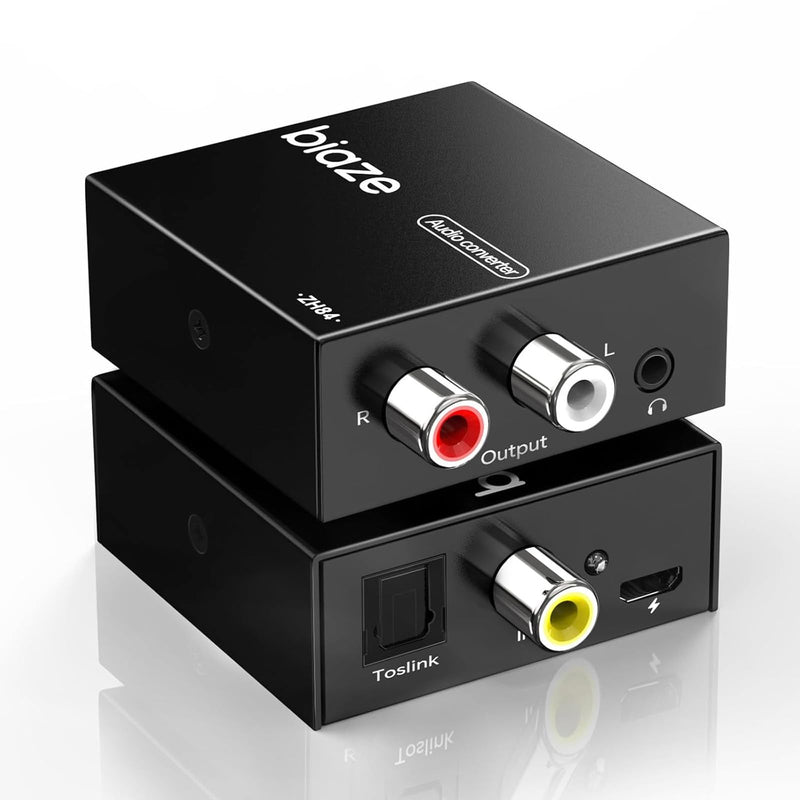 192kHz DAC Digital to Analog Audio Converter, Digital Audio SPDIF Optical Toslink Coaxial to Analog L/R & 3.5mm Jack Converters Optical to RCA Adapter for HDTV, DVD, Blu-Ray Players and PS3/4(1 Pack) A-Black