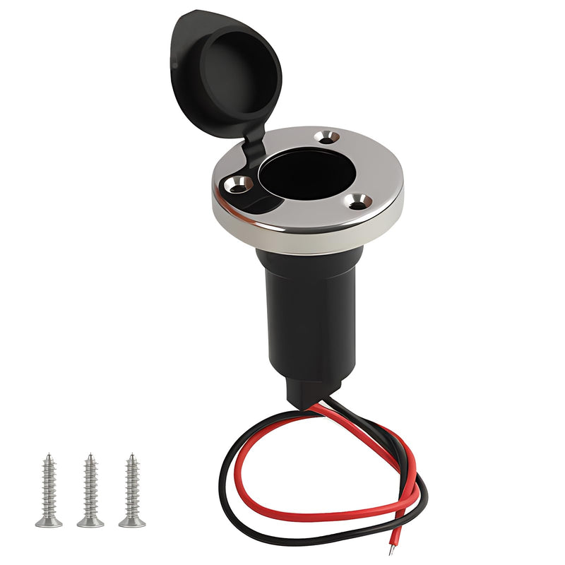 Stainless Steel Boat Stern Light Base with 2-Pin Socket - Universal Plug-in Pole Base for Navigation and All-Round Stern Lights, 0.75" Diameter Compatibility