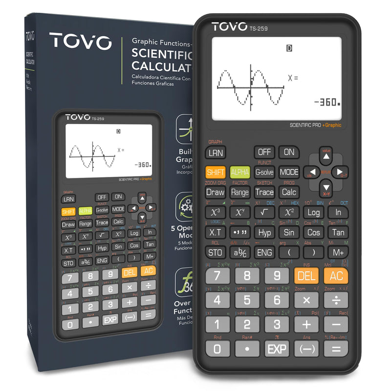TOVO Scientific Calculator with Graphing Functions, Multiple Modes, 360 Functions, Large Screen, Intuitive Interface for Beginners, High School & Advanced Courses, TS-259 (Developed by CATIGA) Black