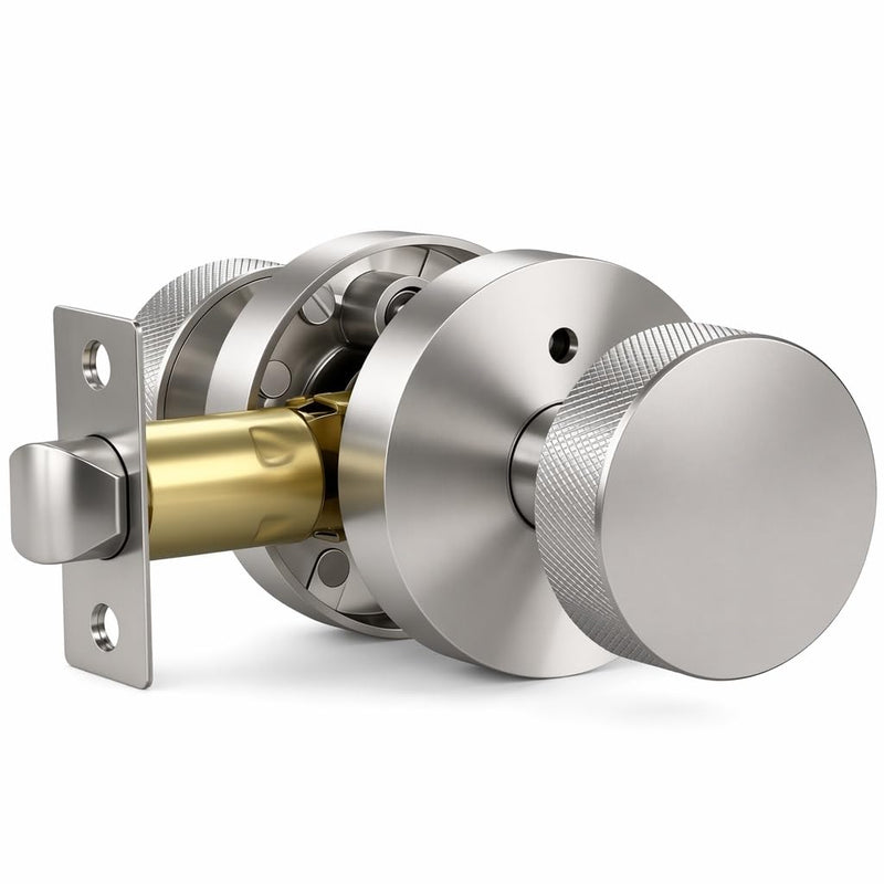 Knobonly 1 Pack Satin Nickel Door Knobs Interior, Privacy Door knobs with Lock, Round Door Knobs for Bedroom and Bathroom, Silver Door Handles Zinc Alloy