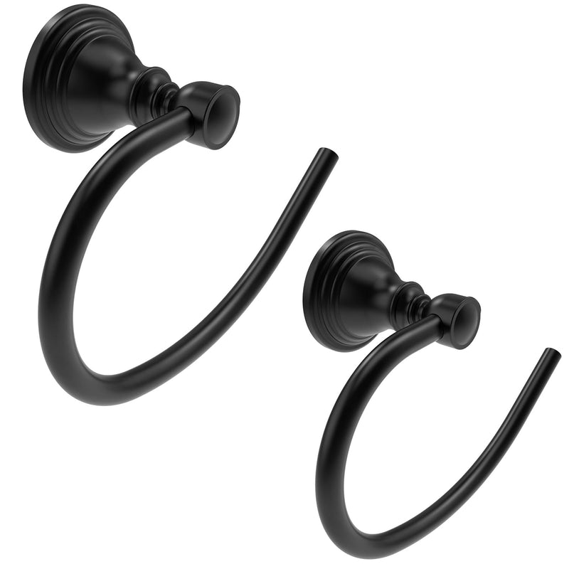 Towel Ring 2 Pack, Stainless Steel Hand Towel Holder for Bathroom Wall Mount, Heavy Duty Towel Hanger for Kitchen, Bath, RV (Matte Black) Matte Black