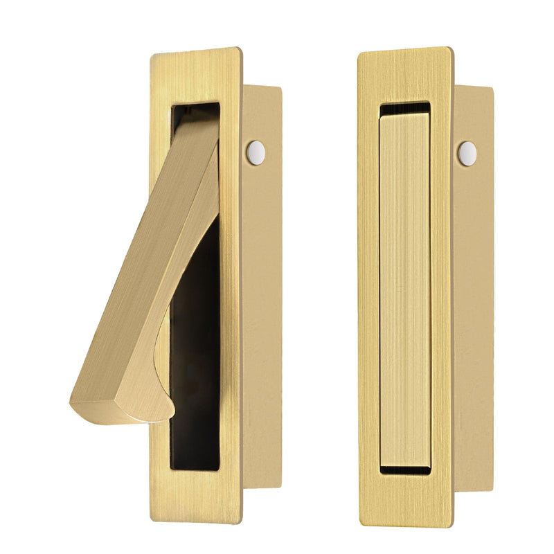 4 Pack Stainless Steel Recessed Pocket Door Pull Handle, Flush Mount Sliding Door Hardware with Hidden Finger Design, Used for Modern Furniture & Interior Doors, Brushed Brass 4 Pack
