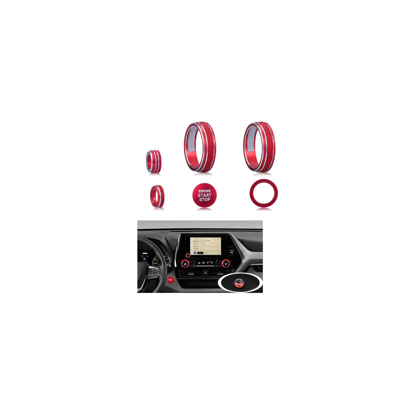 for Toyota Highlander 2023 2024 2025 Accessories (Does not fit Grand Highlander) - 6 Piece Set, Mirror Adjuster, Radio Control, Air Conditioning, Start Button Cover/Ring (red) Red