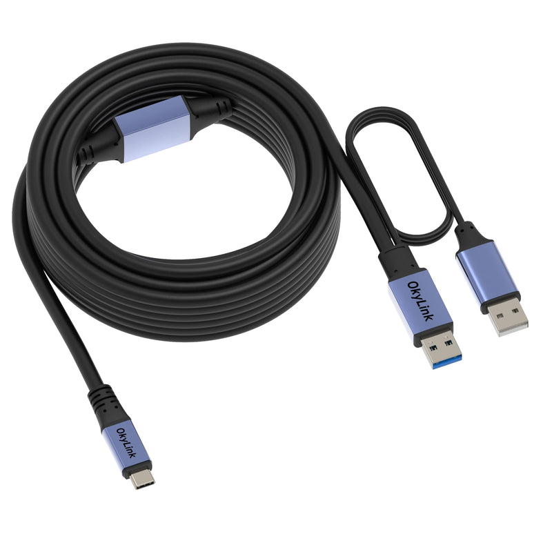 Active USB 3.0/3.2 Gen1 A to C Data Cable 50ft/15M – High-Speed 5Gbps, Signal Booster, Optional Power, Long-Distance Cable for VR, External Storage, Docking Station, Printer 50ft (15M) Black cable + Gray shell
