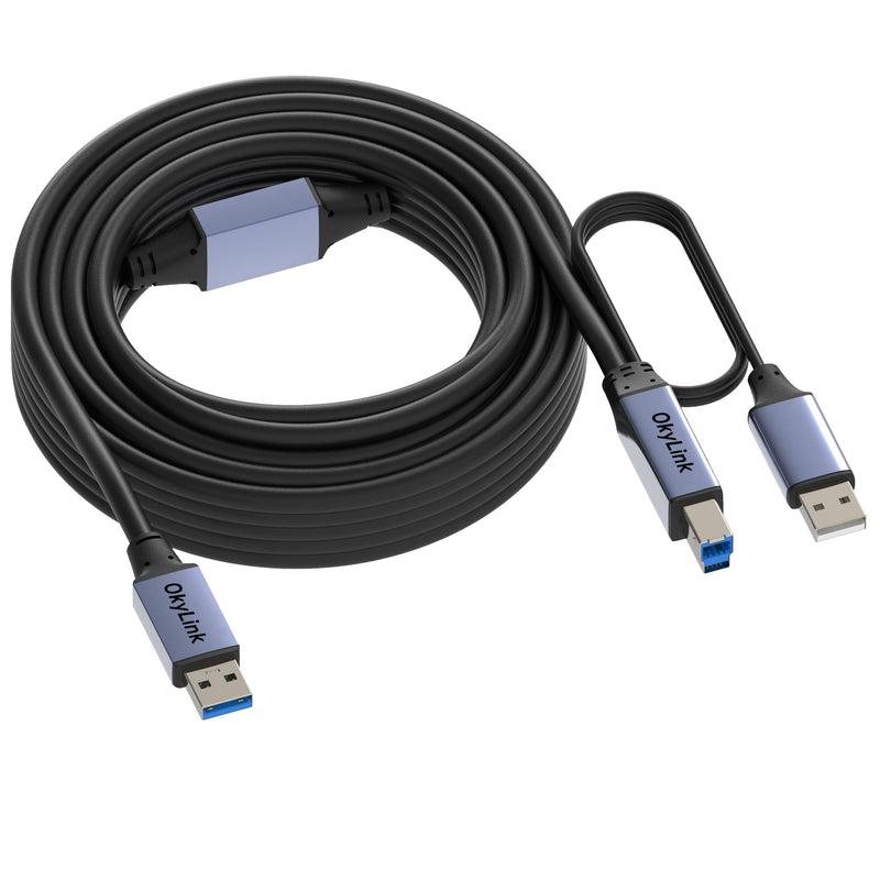65ft(20M) Active USB 3.0/3.2 Gen 1 Repeater Cable A Male to B Male with Optional Power 5Gbps for Professional Printing, Scanning 65ft (20M) Black cable + Gray shell