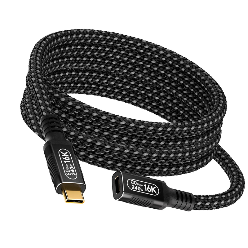 6.6ft/2m USB C Extension Cable- Compatible with Thunderbolt 5/4/3 & USB5/USB4- Male to Female Extender, Supports 16K/8K Display, PD 240W Charging, 80Gbps Data Transfer,for M_acBook,eGPU, SSD, Laptop 6.6ft/2m