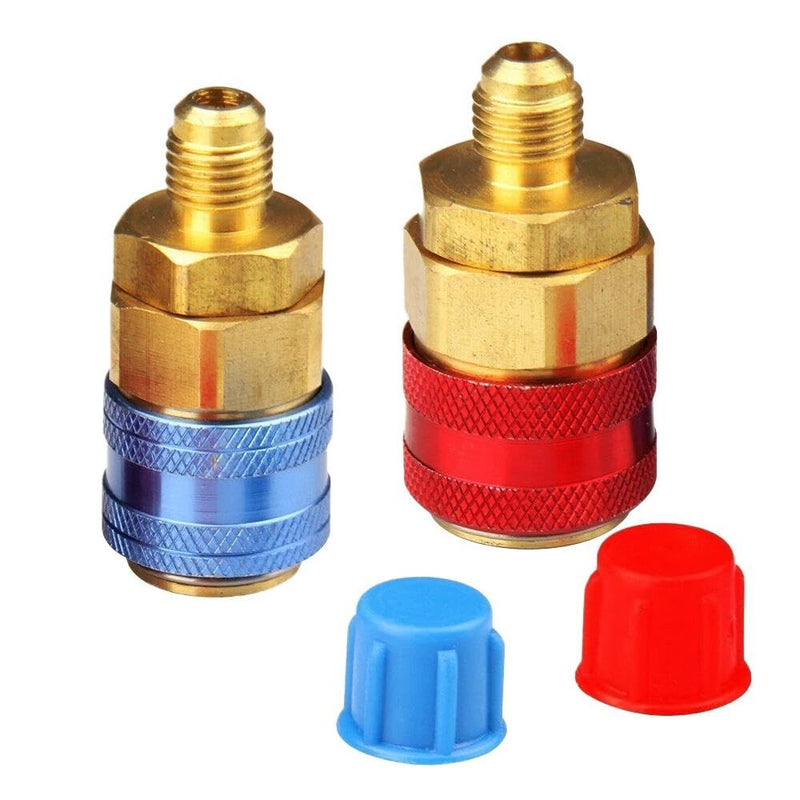 R134a Quick Coupler Adapter Set, for HVAC Auto Car Air Conditioning with Manifold Hose Gauge, Red and Blue, 1/4 BSP, High Low Side Port